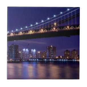 Azulejo De Cerâmica Vista da ponte de Manhattan na noite