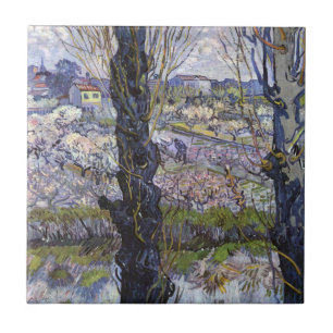 Azulejo De Cerâmica Vista de Arles de Van Gogh Pomares em Flor