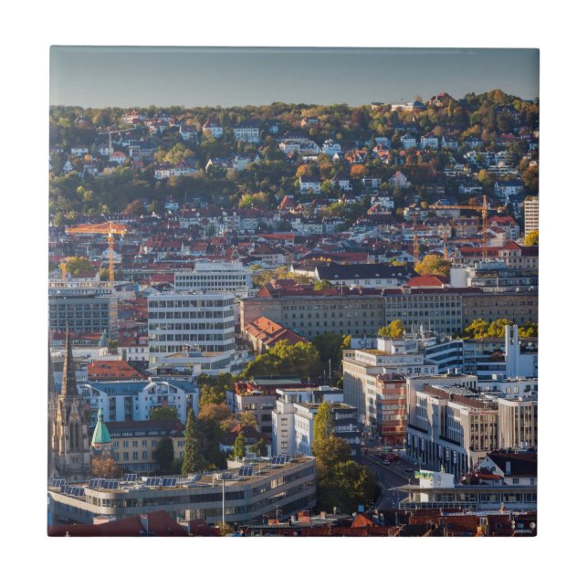 Azulejo De Cerâmica Vista de Cidade Elevada de Estugarda (Frente)