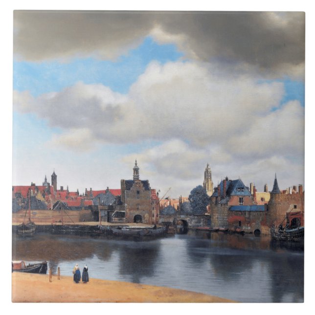 Azulejo De Cerâmica Vista de Delft, Johannes Vermeer (Frente)