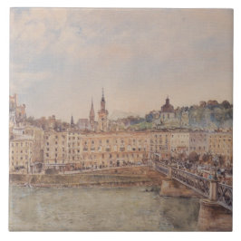 Azulejo De Cerâmica Vista de Salzburgo (por Rudolf von Alt)