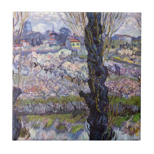 Azulejo De Cerâmica Vista de Van Gogh de Arles Pomares Floridos Impres