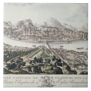 Azulejo De Cerâmica Vista do capital e da fortaleza de Salzburg,