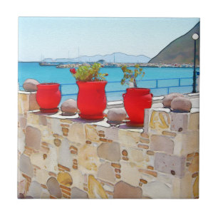 Azulejo De Cerâmica Vista do mar de aquarelas
