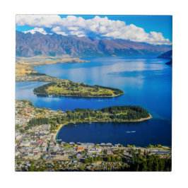 Azulejo De Cerâmica Vista em Queenstown do Pico de Bob, Nova Zelândia