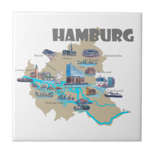 Azulejo De Cerâmica Vista geral do mapa de Hamburgo