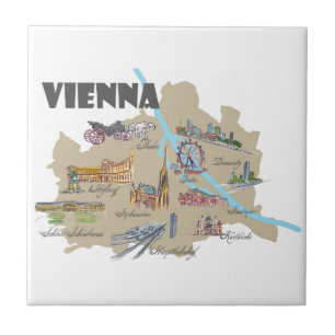 Azulejo De Cerâmica Vista geral do mapa de Viena Áustria