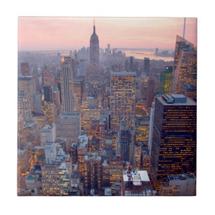 Azulejo De Cerâmica Vista larga de Manhattan no por do sol
