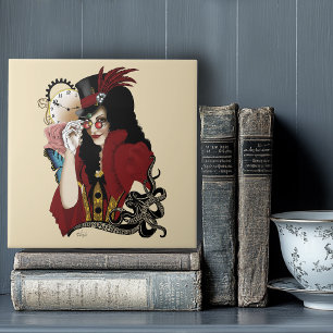 Azulejo De Cerâmica Vitoriana Vermelha Senhora Steampunk Polvo Vintage