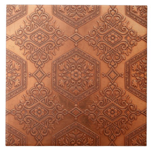 Azulejo De Cerâmica  Vitoriano Cobre Embutido Floral Antigo 