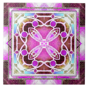 Azulejo De Cerâmica Vitral da Catedral em Marrom e Rosa