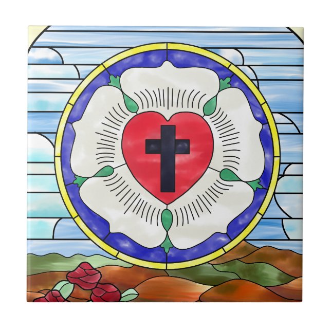 Azulejo De Cerâmica Vitral da Rosa de Lutero (Frente)