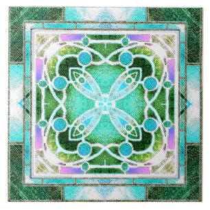 Azulejo De Cerâmica Vitral de Catedral em Verde e Hortelã