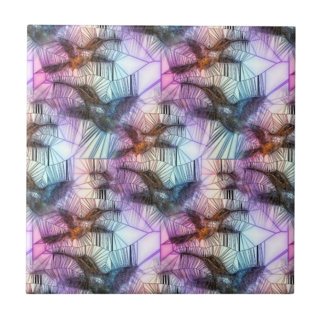 Azulejo De Cerâmica Vitral do pássaro do zumbido (Frente)