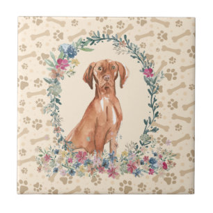 Azulejo De Cerâmica Vizsla Húngara Paw Dog Imprime o Beige Floral Cut