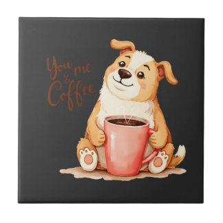 Azulejo De Cerâmica Você & eu Café - Corgi Fofo & Café Aconchegante