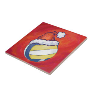 Azulejo De Cerâmica Voleibol com chapéu de Natal