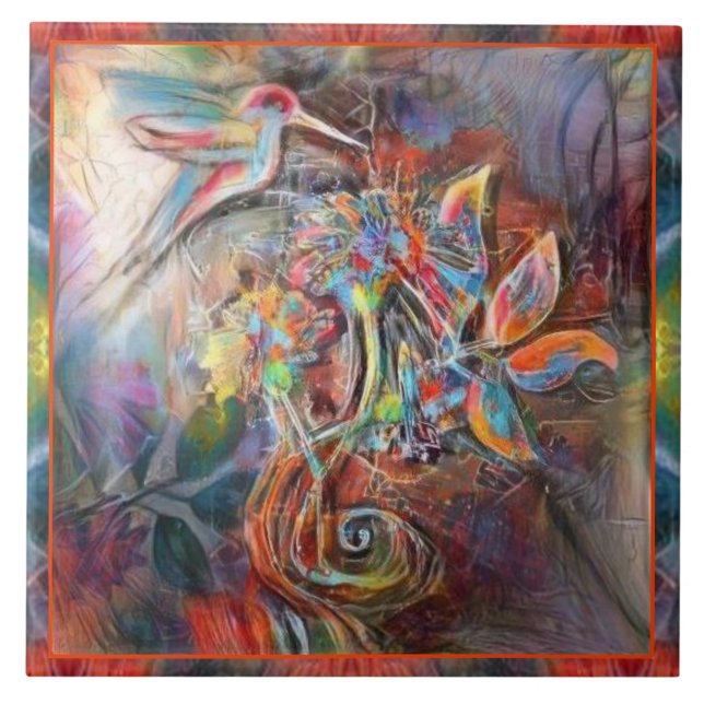 Azulejo De Cerâmica Voo de Hummingbird Pastéis Suaves Arte (Frente)