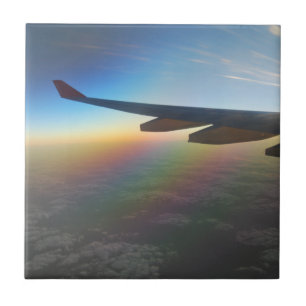 Azulejo De Cerâmica Voo do avião contra Colorida Setting Sun