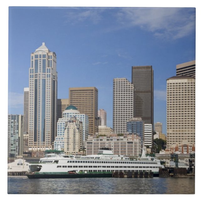 Azulejo De Cerâmica WA, Seattle, panorama de Seattle com balsa (Frente)