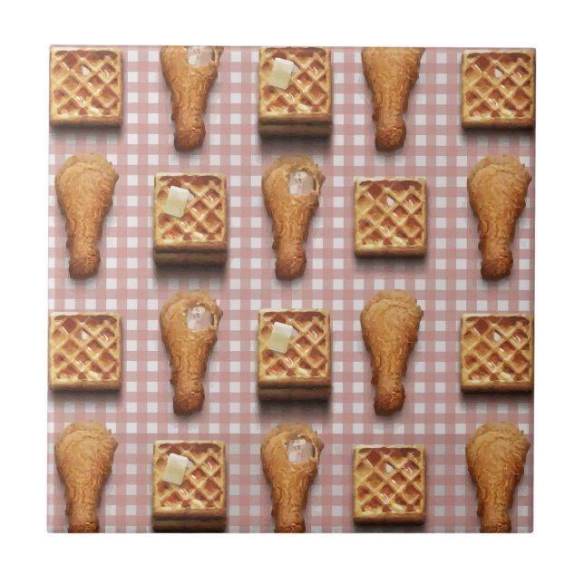 Azulejo De Cerâmica waffles de frango gingham (Frente)