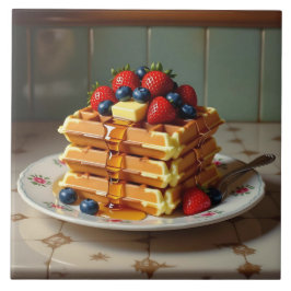 Azulejo De Cerâmica Waffles with Strawberries and Blueberries
