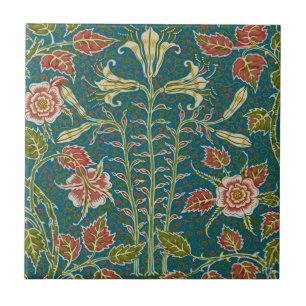 Azulejo De Cerâmica Walter Crane Antiga Flor de Lírio e Rosa