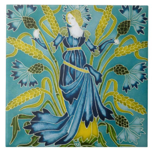 Azulejo De Cerâmica Walter Crane Blue Cornflower Artes e Ofícios