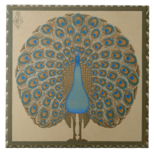 Azulejo De Cerâmica Walter Crane Blue Peacock com a cauda