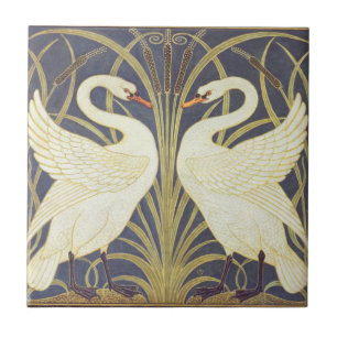 Azulejo De Cerâmica Walter Crane Swan, Rush E Iris Art Nouveau