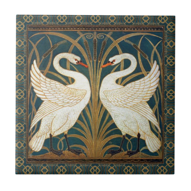 Azulejo De Cerâmica Walter Crane Swan, Rush E Iris Art Nouveau (Frente)
