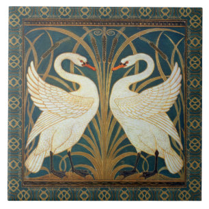 Azulejo De Cerâmica Walter Crane Swan, Rush E Iris Art Nouveau