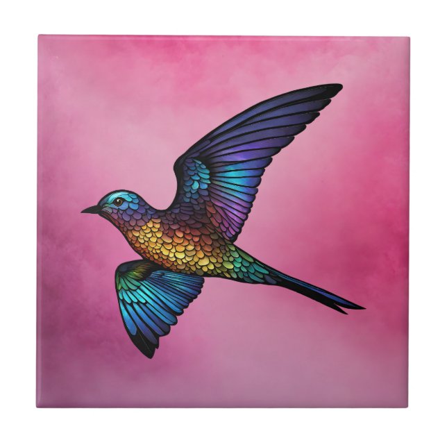 Azulejo De Cerâmica Wanderer sem limites: Pássaro Swift Multicolor (Frente)