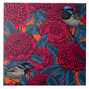 Azulejo De Cerâmica Waratah Vermelho e forras-de-fada