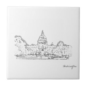 Azulejo De Cerâmica Washington DC EUA Capitol Sketch