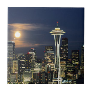 Azulejo De Cerâmica Washington, Seattle, Silhueta noturna da cidade a