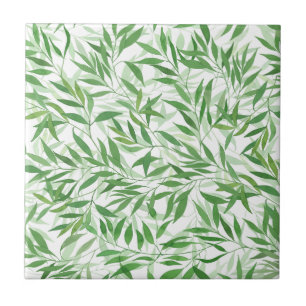 Azulejo De Cerâmica Watercolor Bamboo Leaf Branch Vines Forest