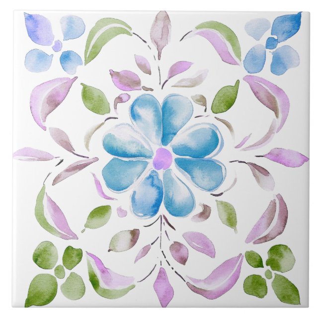 Azulejo De Cerâmica Watercolor Boho do Marrocos (Frente)