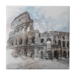 Azulejo De Cerâmica Watercolor Colosseum Roma Itália