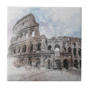 Azulejo De Cerâmica Watercolor Colosseum Roma Itália