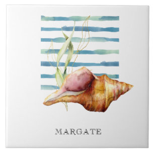 Azulejo De Cerâmica Watercolor CONCH SHELL Coastal Beach MARGATE