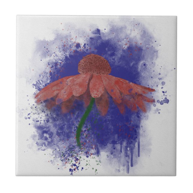 Azulejo De Cerâmica Watercolor Coneflower (Frente)