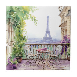 Azulejo De Cerâmica Watercolor Eiffel Tower Paris Café Francês