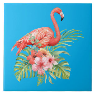 Azulejo De Cerâmica Watercolor Flamingo