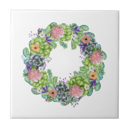 Azulejo De Cerâmica Watercolor Floral Wreath