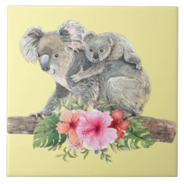 Azulejo De Cerâmica Watercolor Koala Bears Bonita Mãe e Bebê