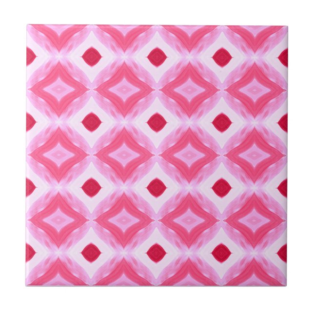 Azulejo De Cerâmica Watercolor Pink White Red Diamonds (Frente)