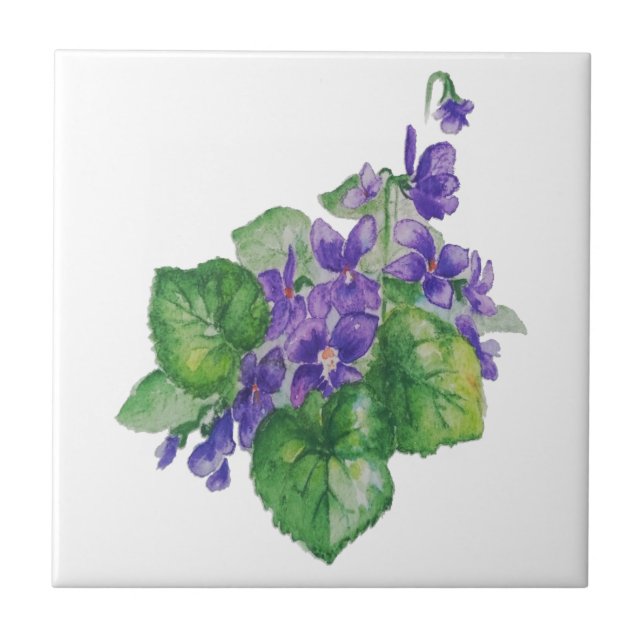 Azulejo De Cerâmica WATERCOLOR Purple Violet Flower Nome personalizado (Frente)
