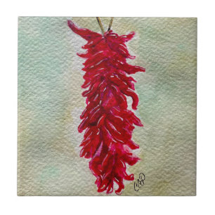 Azulejo De Cerâmica Watercolor Red Chile Ristra Novo México