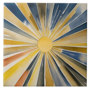Azulejo De Cerâmica Watercolor Sunburst Flare